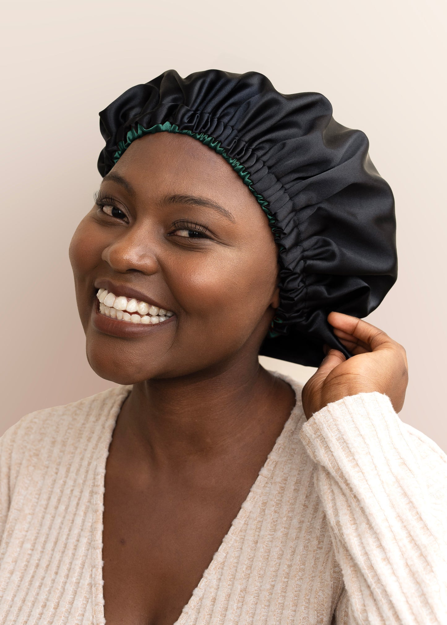 Reversible Satin Bonnet - Black and Emerald