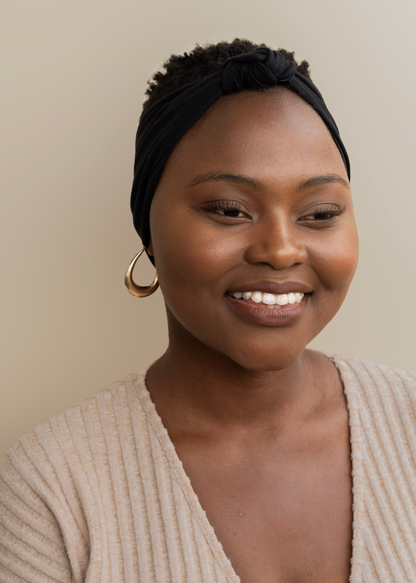 Satin Lined Knotted Headband in Coal