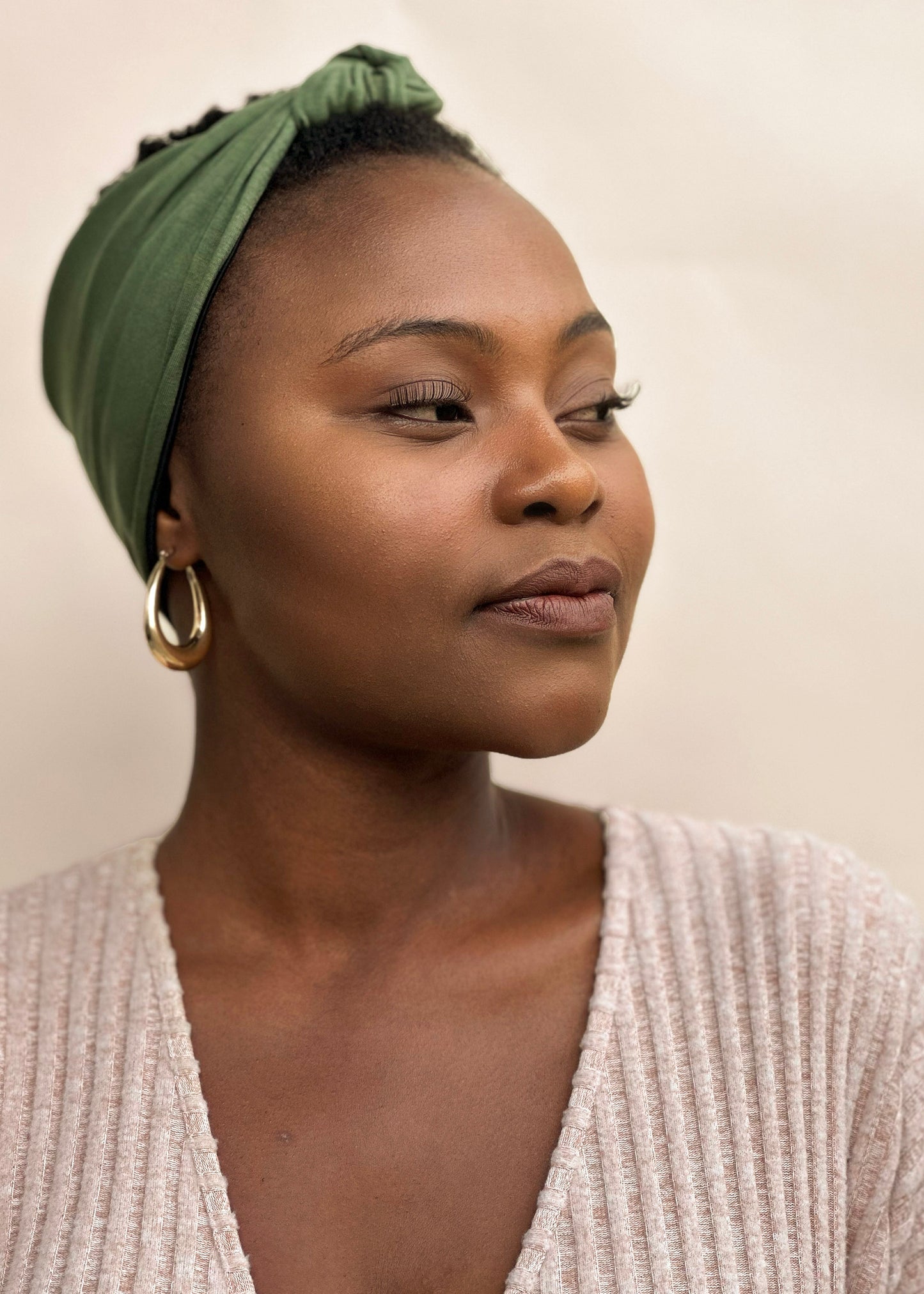 Satin Lined Knotted Headband in Forest
