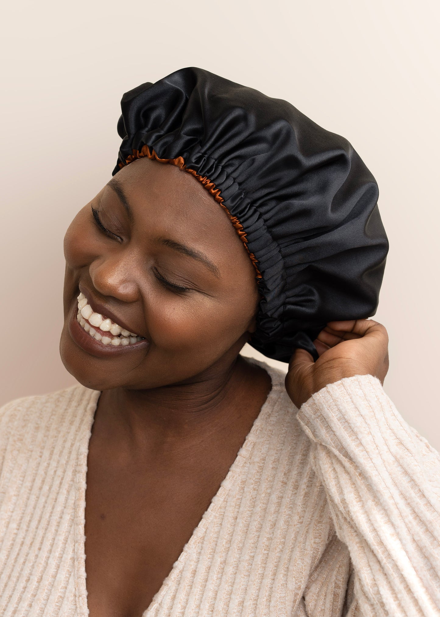 Reversible Satin Bonnet - Black and Burnt Orange