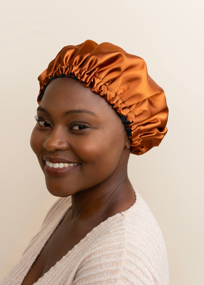 Reversible Satin Bonnet - Black and Burnt Orange