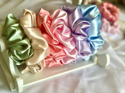 Extra Hold Jumbo Wide Band Satin Scrunchies - Pastels