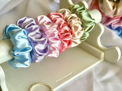 Extra Hold Wide Band Satin Scrunchies - Pastels