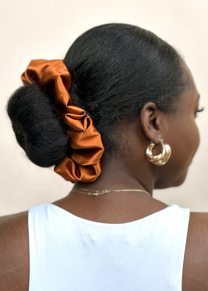 Extra Hold Jumbo Wide Band Satin Scrunchie in Burnt Orange