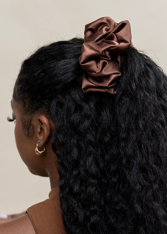 Extra Hold Jumbo Wide Band Satin Scrunchie in Cocoa